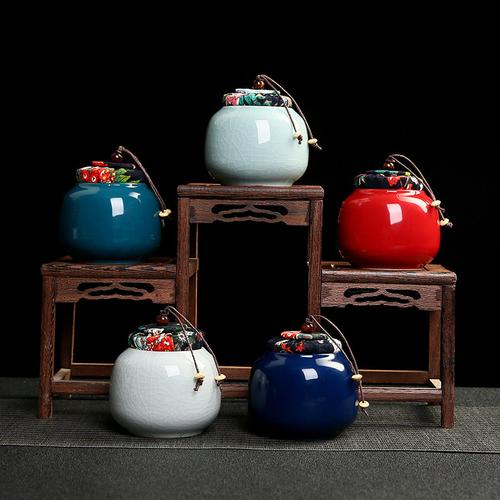 哥窑茶叶罐密封罐小号旅行便携茶叶罐防潮存储家用雕刻陶瓷密封罐